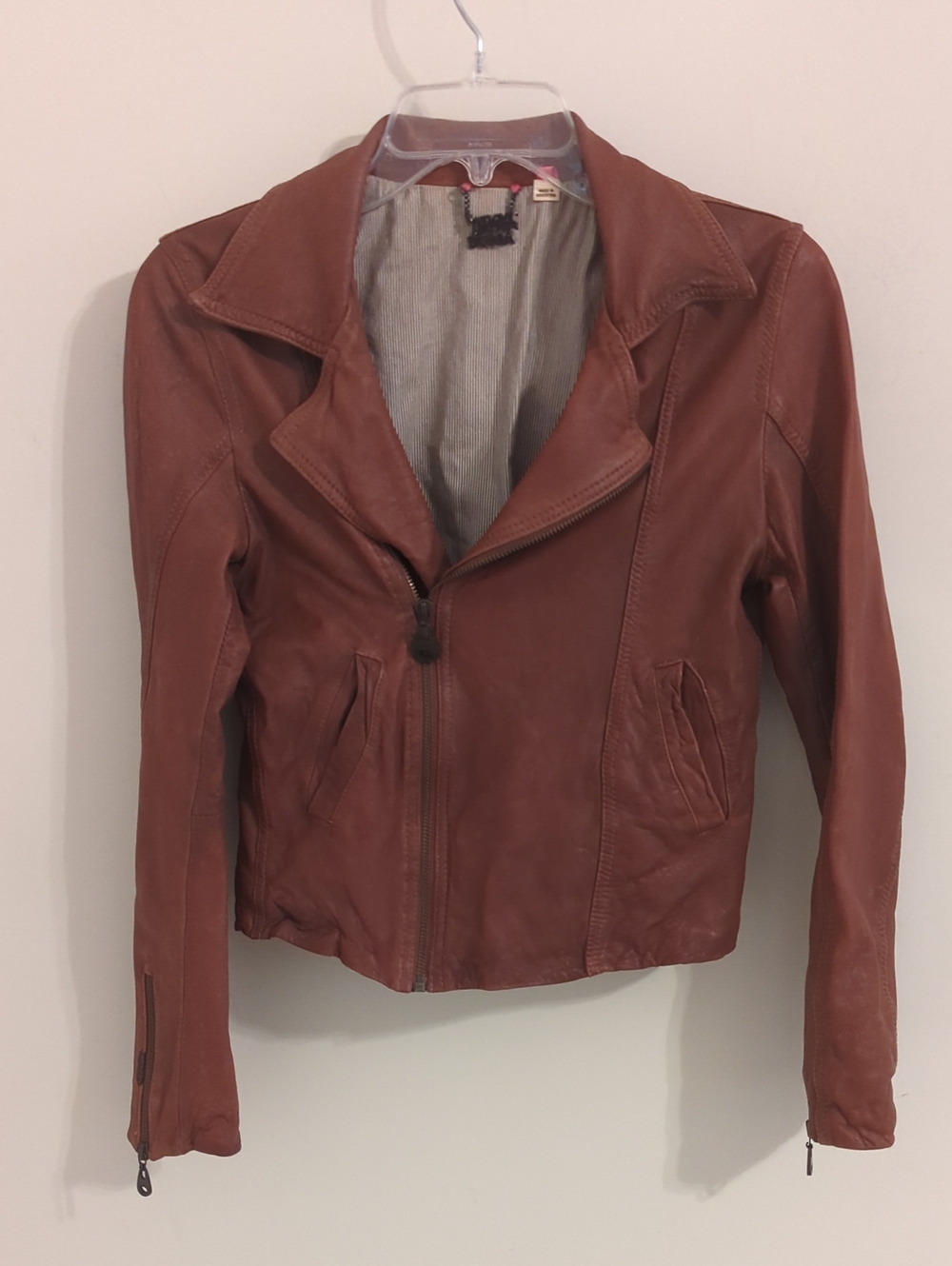 Doma Cognac Leather Zip-Front Jacket